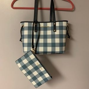 Michael Kors Plaid Drawstring Tote Bag